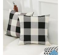Home Brilliant Set of 2 Black and White Cushion Covers, Checker Plaid Cushion Cover 45 x 45 cm, Thick Check Cushion Protectors, Black, 2 pcs, 45cm x 45cm