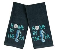 Home by The Sea Embroidered Seahorse Guest Hand Bath Towels, 2 Piece Set, 100% Cotton, Dark Gray