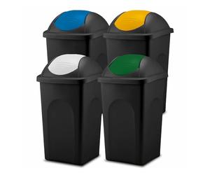 Home Centr Set of 4 Swing Top Plastic Waste Bins 30L Kitchen Recycling
