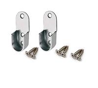 Home Centre 2 x Chrome Oval Metal Rail Tube Bracket Support & Screws 45x18x11mm