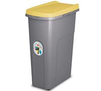 Home Centre 40L Lift Top Lid Waste Bin Plastic Kitchen School Slim Recycling General Trash & Storage Recycled Rubbish Organiser Container Dustbin Quality Made in Italy Yellow-Grey