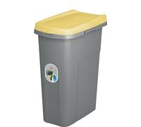Home Centre Lift Top Lid 15L Waste Bin Plastic Kitchen School Slim Recycling General Trash & Storage Recycled Rubbish Sturdy Organiser Quality Container Made in Italy Yellow-Grey
