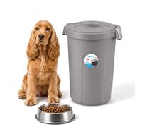 Home Centre Pet Food Storage Container 23L, Airtight Clip-On Lid, Grey | Small plastic bin for cat and dog dry food, treats, biscuits, 37 cm x 32 cm x 46 cm, airtight food storage