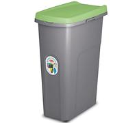 Home Centre Plastic Lift Top Lid Waste Bin Kitchen School 40 Litre Green-Grey Slim Recycling General Trash & Storage Recycled Rubbish Organiser Container Dustbin Sturdy Quality Made in Italy