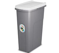 Home Centre Plastic Lift Top Lid Waste Bin Kitchen School 40 Litre White-Grey Slim Recycling General Trash & Storage Recycled Rubbish Organiser Container Dustbin Sturdy Quality Made in Italy