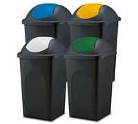 Home Centre Set of 4 Swing Lid 60L Recycling Waste Bins, Made in Italy