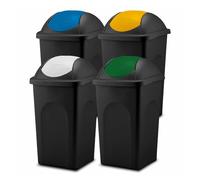 Home Centre Set of Four Swing Top Plastic Waste Bins 30 Litre Kitchen Recycling General Trash Recycled Rubbish Colour Code Management Containers Premium Quality Safe Dustbin Made in Italy