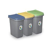 Home Centre Set of Three 15L Lift Top Lid Waste Bins Plastic Kitchen School Slim Recycling General Trash & Storage Recycled Rubbish Organiser Container Dustbin Sturdy Quality Made in Italy