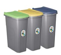 Home Centre Set of Three 40L Lift Top Lid Waste Bins Kitchen School Slim Recycling General Trash & Rubbish Storage Organiser Container Dustbin Sturdy Quality Made in Italy