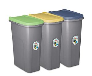 Home Centre Set of Three 40L Lift Top Lid Waste Bins Plastic Kitchen School Slim Recycling General Trash & Rubbish Storage Organiser Container Dustbin Sturdy Quality Made in Italy