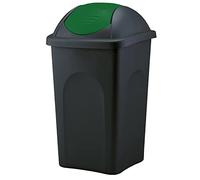 Home Centre Swing Lid Top Plastic Waste Bin 60 Litre Kitchen Green-Black Recycling General Trash Recycled Rubbish Colour Code Management Containers Premium Quality Made in Italy