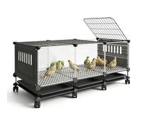 Home Chicken Coops HD Transparent Rudin Chicken Cage 360° Rotating Casters Pull-out Bottom Tray Indoor Quail Cage Skylight Design For Raising Multiple Pets(Black,111x47x54cm)