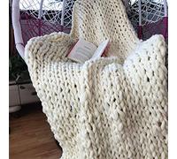 Home Chunky Knit Blanket Throw, Thick Soft Yarn Chunky Throw, Handmade Cable Knitted Crochet Throw Blanket, Warm Rope Knot Blanket for Couch Bed Sofa (White 50 * 50cm)