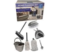 Home Cleaning Kit Complete Mop Bucket Set with Mop & Refill Plus Soft Indoor Broom, Dustpan and Brush Set, Dish Brush and Scrubbing Brush