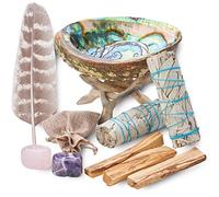 Home Cleansing & Smudging Kit with White Sage, Palo Santo, Abalone & Stand, Smudge Feather & Guide - Smudge Kit with Sage Smudge Sticks