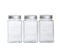 Home Collection 3 Piece Air Tight Canister Set Mason Glass Ribbed - Sealed with Screw on Tin Lids - Wide Opening - For - Coffee, Sugar, Tea, (imprinted on glass) 40oz Capacity Each (1.3L)