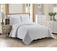 Home Collection 3pc Full/Queen Over Size Elegant Embossed Bedspread Bedding Set Light Weight Solid White New