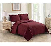Home Collection 3pc Full/Queen Over Size Luxury Embossed Bedspread Set Light Weight Solid Burgundy New