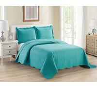 Home Collection 3pc Full/Queen Over Size Luxury Embossed Bedspread Set Light Weight Solid Turquoise New