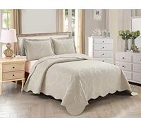 Home Collection 3pc King/Cal King Over Size Elegant Embossed Bedspread Set Light Weight Solid Beige New