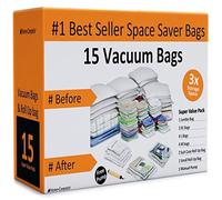 Home-Complete Vacuum Storage Bags- 15 Multi Size Space Saving Air Tight Compression Organizers for Closet Clutter, Clothes, Linens- Pump Included