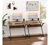 Home Computer Desk w/ Monitor Shelf and Storage Gaming Table Office, 100cm HOMCOM Brown Small