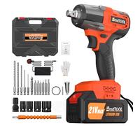 Home Cordless Impact Wrench1/2 Brushless Power Impact Gun2500RPM Electric Wrench with 4 Sockets 12PCS Screwdriver Bits Large Capacity Battery & Carry Box for Car