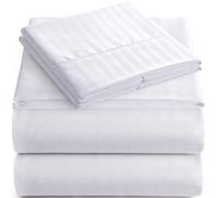 Home Couture ITALIAN 1500 Thread Count 100% Egyptian STRIPED 4PC KING Sheet Set, WHITE