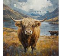Home Cross Stitch Kits for Adults Pre Printed, Highland Cattle in The Wild DIY 11Ct Embroidery Sewing Starter Kit Stamped Needlework Easy Beginners (Stamped Home) 40X50cm