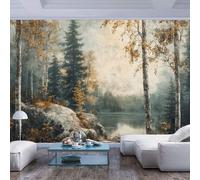 Home Custom 3D Photo Wallpaper Mural Autumn forest by serene lake vintage style Autumn forest by serene lake vintage styleLarge Sticker Decor Print Picture Design Art for Walls Living Room Bedroom TV