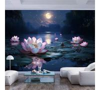 Home Custom 3D Photo Wallpaper Mural Lotus flowers on water under full moon Lotus flowers on water under full moonLiving Room Bedroom Wall Paper Wall Sticker Home Decor For Restaurant Hotels Modern L