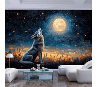Home Custom 3D Photo Wallpaper Mural Wolf howling under moonlit star filled sky Wolf howling under moonlit star filled skyWall Poster Tv Background Decorative Wall Decal Art for Kids Room Living Room