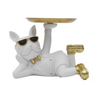 HOME DECO FACTORY, HD0155 Decorative White Bulldog Statue with Empty Resin Pocket, Modern Stylish Design, Functional Key and Accessories, White and Gold, One Size