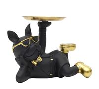 HOME DECO FACTORY, HD0156 Black Bulldog Statue Empty Pocket Elegant Decorative Resin Object Practical Storage Box for Keys and Jewellery, Modern Design, One Size, Black and Gold