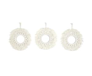 HOME DECO FACTORY, HD0177 Decorative Boho Macramé Mirror, Elegant and Bright, Ideal for Personalizing Your Interior, Easy to Install, Height 28 cm, Beige