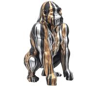 HOME DECO FACTORY, HD0213 Black Gorilla Statue with Gold and Silver Scrolling, Contemporary Design, Durable Resin, Elegant Indoor Focal Point, H45cm, Black/Gold/Silver