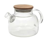 HOME DECO FACTORY, KA0095, 90Cl Glass Teapot with Acacia Lid, Elegant Design for Tea, Coffee and Infusions, Ideal for Aperitifs and Convivial Moments, Brown, Transparent