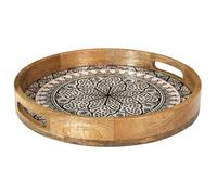 HOME DECO FACTORY, KA0576, Round Tray in Black Mango Wood D35 cm - Elegant and Practical for Serving Aperitifs and Desserts - Ideal for Interior Decoration - Color Black, Size D35 cm