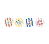 HOME DECO FACTORY - KA0740 - Set of 4 Coloured Coasters for Appetizers - Various Decor - Table Protector - MDF Wood - Diameter 10 cm - Height 0.5 cm - Orange - Yellow - Blue - Pink