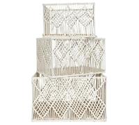 HOME DECO FACTORY, RG0022, X3 Boho Nesting Rectangular Basket - Practical and Elegant Decorative Storage for Home - Ideal for Toys, Clothes, Accessories - Size: Large, Beige