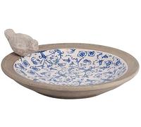 Home Deco London Aged Glazed Ceramic Blue & White Pattern Garden Collection Rustic (Bird Bath)