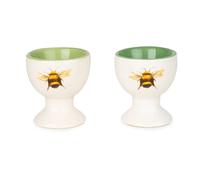 Home Deco London Ceramic Bee Egg Cups, Set of 2, White and Green