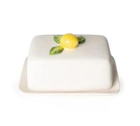 Home Deco London Ceramic Butter Dish with Lemon Design, White