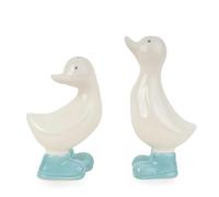Home Deco London Ceramic Duck Salt and Pepper Shakers Set with Blue Wellington Boots, White, 14.5 cm