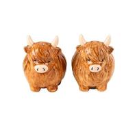Home Deco London Highland Cow Kitchen Accessory, 3D Ceramic Head Design Novelty Ceramic Brown (Salt & Pepper Pots)
