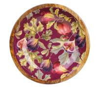 Home Deco London Large Mango Wood Bowl Fig & Pomegranate Design | Decorative Interior, Resin Coated, Botanical Print, Round Shape, Natural Wood Exterior