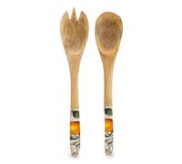 Home Deco London Orange Blossom Kitchen Range White Kitchen Collection Food Serving Tableware Mango Wood with Enamel Print (Oranges Serving Fork Spoon Set)