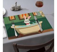 Home Decor A Rabbit Wearing Glasses Is Taking A Bubble Bath. Dining Place Mats Pink Placemats Spring Placemats(6PCS)