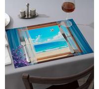 Home Decor A Serene Beach View From An Open Window. Dining Place Mats Western Tablecloth Placemats(4PCS)