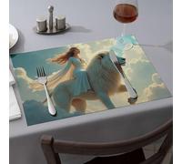 Home Decor A Woman Rides A Majestic White Lion Through The Clouds Dining Place Mats Tablecloth Silicone Mats For Kitchen Counter(1PCS)
